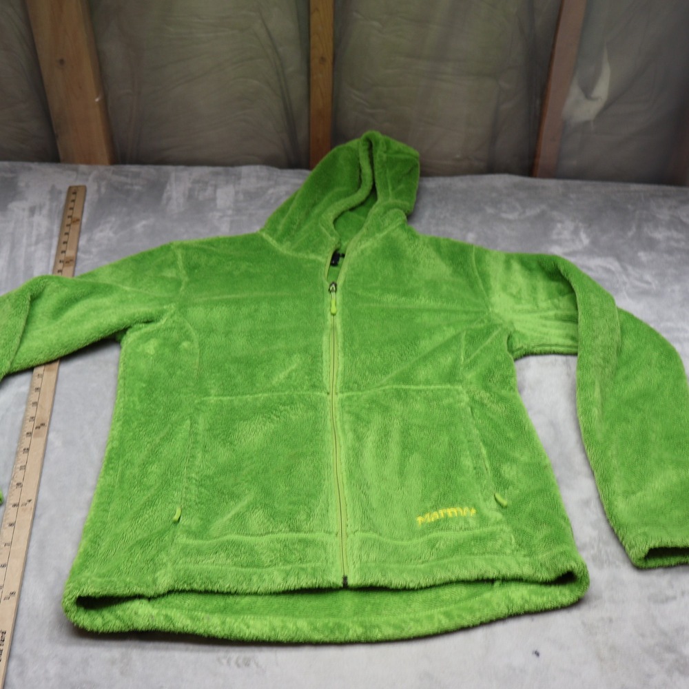 Marmot Fleece Jacket Womens Large Green Full Zip Fuzzy Hooded Light Outdoor
